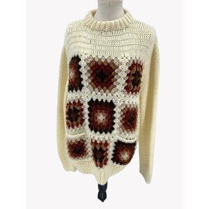 Vintage Womens Crochet Sweater Granny Square Est size XL Hippie Boho